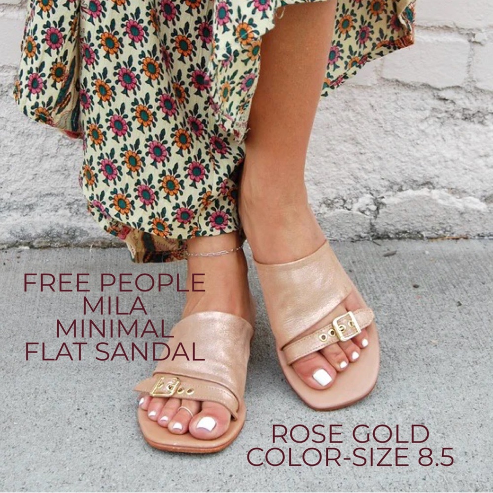 🌻🆕FREE PEOPLE MILA MINIMAL FLAT SANDAL-ROSE GOLD COLOR-SIZE 8.5 - Picture 4 of 17